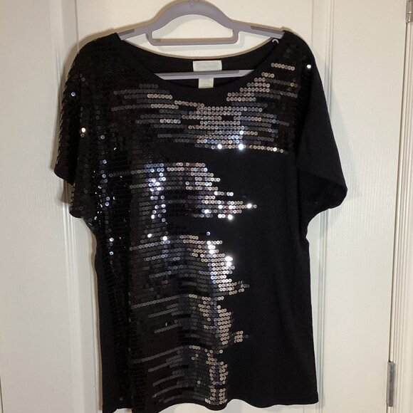 Maurices Women's Black Sequin T-Shirt Top Size 0 Party Shiny - Picture 1 of 6